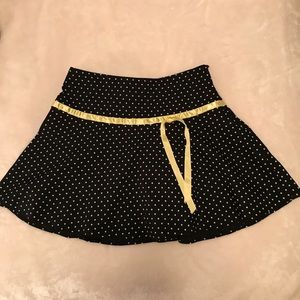 Black Polka Dot Mini Skirt with Yellow Ribbon